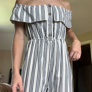 Off-shoulder Striped Jumpsuit :)